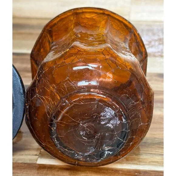 Decorative Amber Crackle Glass Canister With Fluer-de-lis Lid - Picture 11 of 13